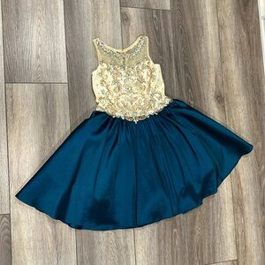 Little Rosie cocktail dress - gold and peacock color